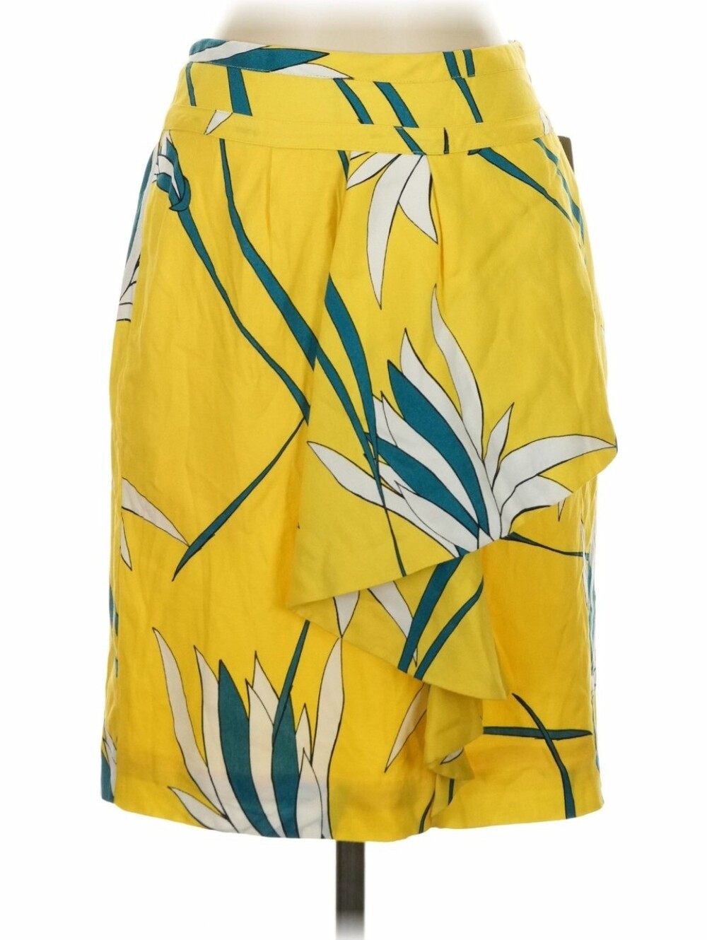 Sariah 100% Rayon Yellow Tropical Print Ruffle Skirt Size 4
